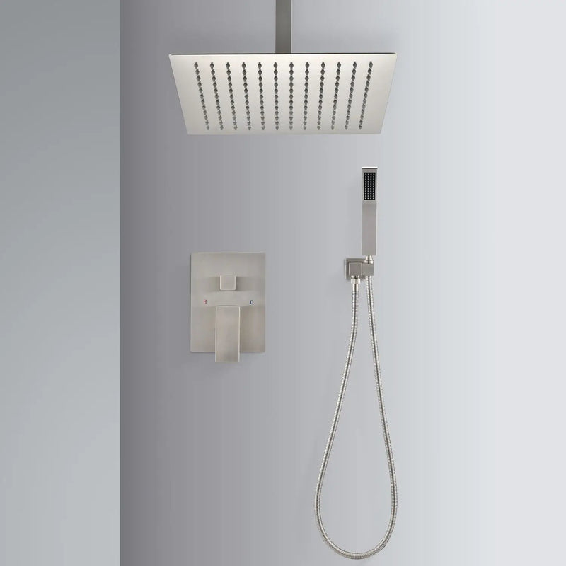 Ceiling Mounted Shower System Combo Set with Handheld and 16" Shower Head by HouseOfZazla