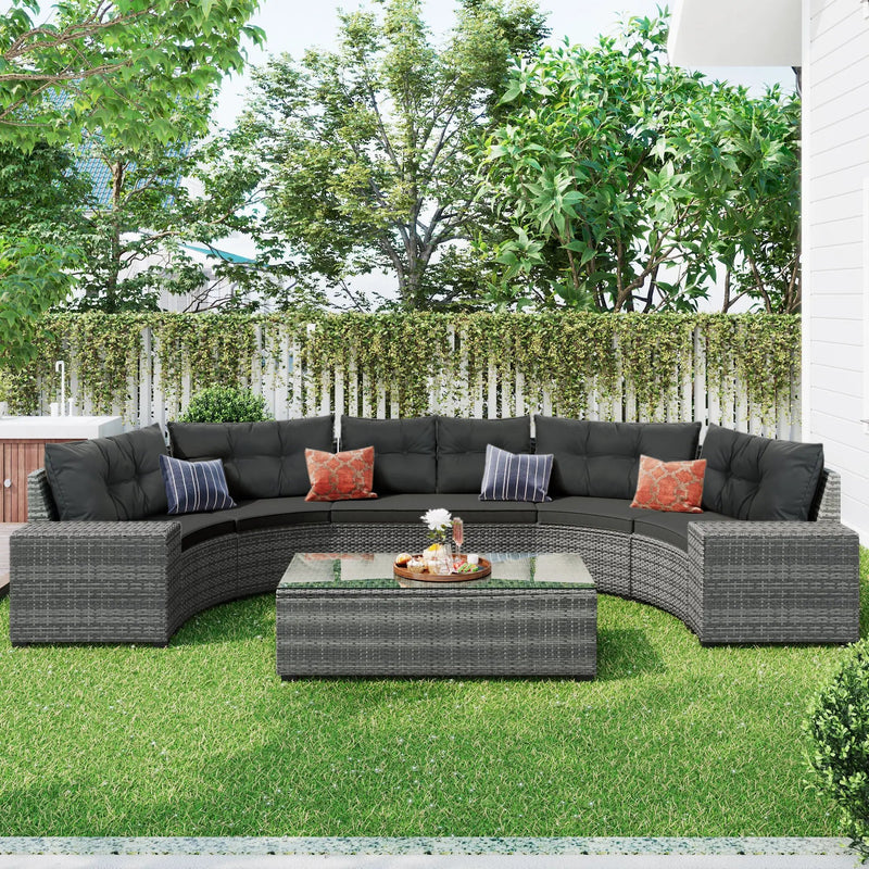 8-Pieces Outdoor Wicker Round Sofa Set by HouseOfZazla
