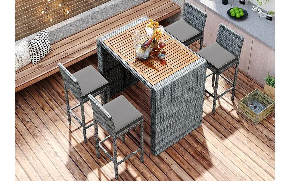GO 5-Pieces Outdoor Patio Wicker Bar Set by HouseOfZazla
