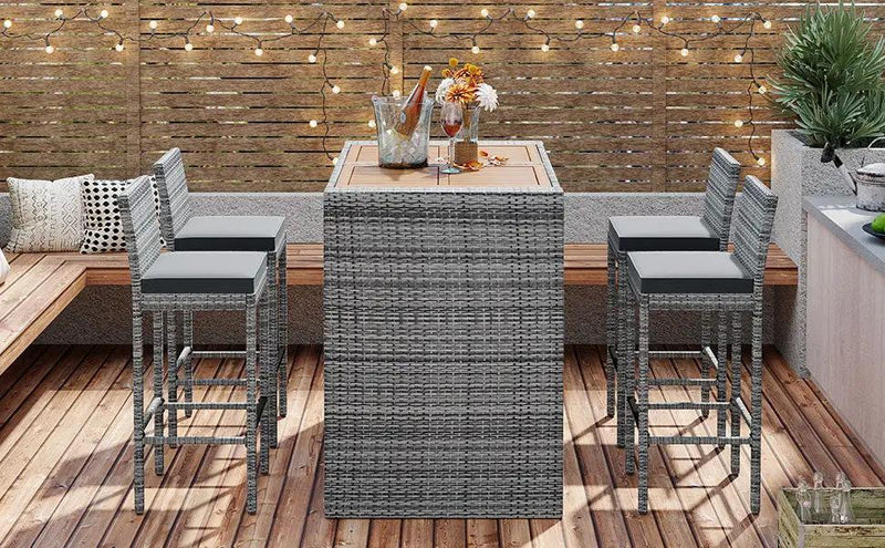 GO 5-Pieces Outdoor Patio Wicker Bar Set by HouseOfZazla