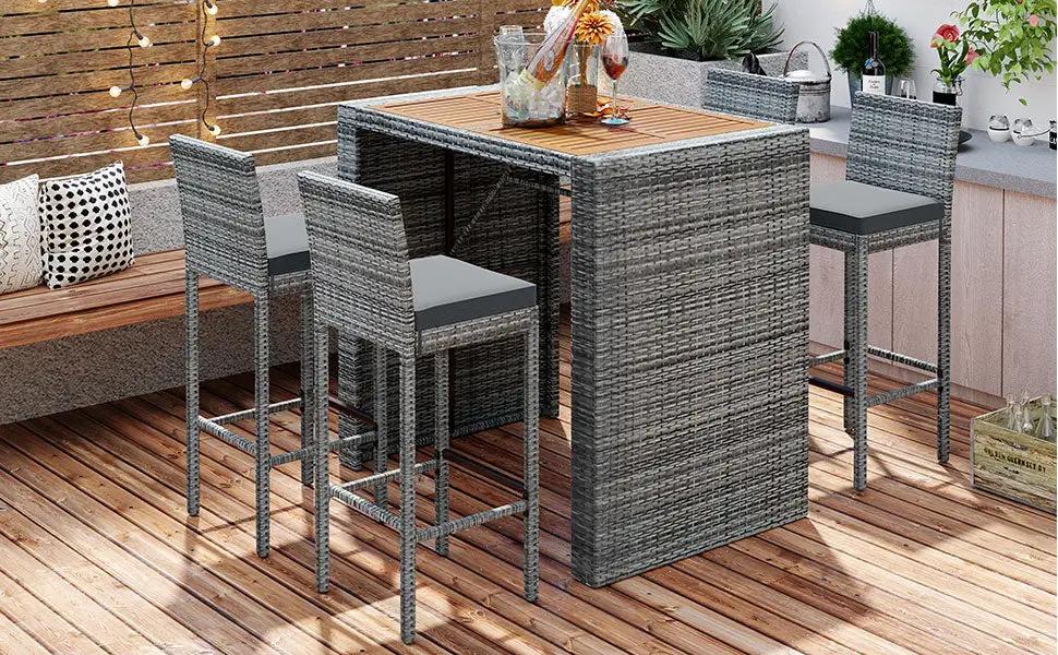 GO 5-Pieces Outdoor Patio Wicker Bar Set by HouseOfZazla