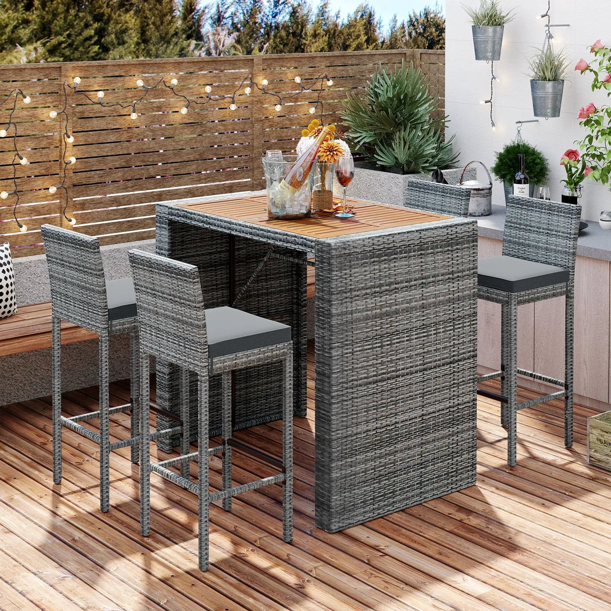 GO 5-Pieces Outdoor Patio Wicker Bar Set by HouseOfZazla