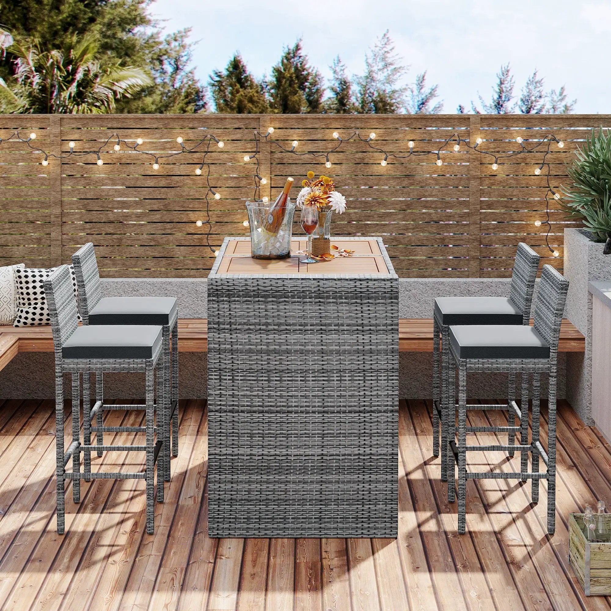 GO 5-Pieces Outdoor Patio Wicker Bar Set by HouseOfZazla