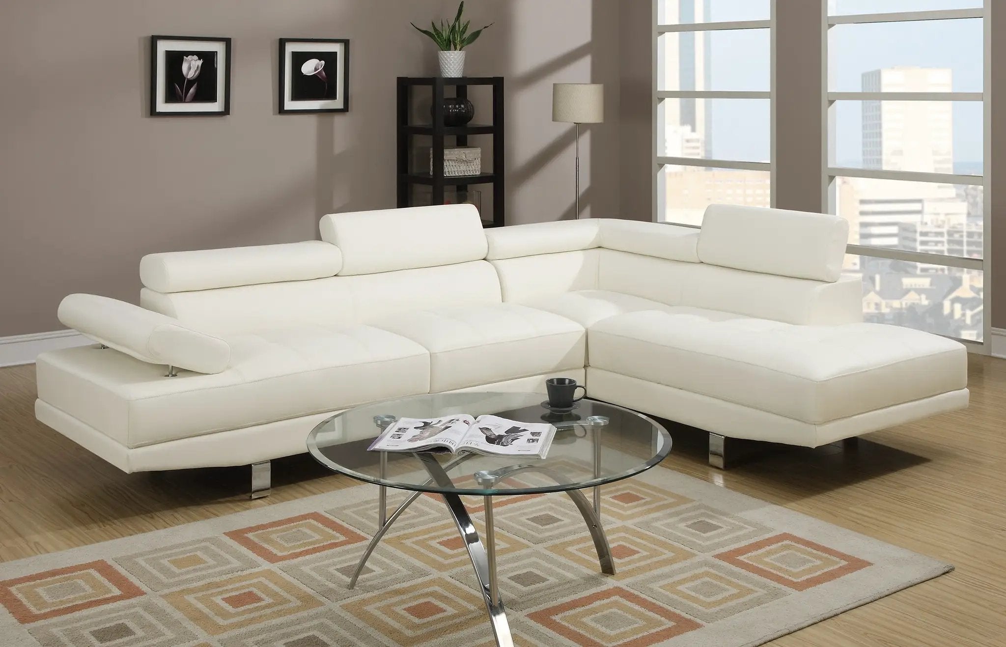 White Color Sectional Living Room Furniture Faux Leather by HouseOfZazla