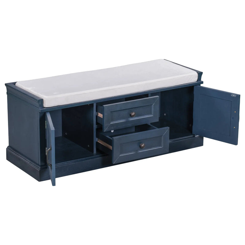 TREXM Storage Bench with 2 Drawers and 2 Cabinets in Antique Navy by HouseOfZazla
