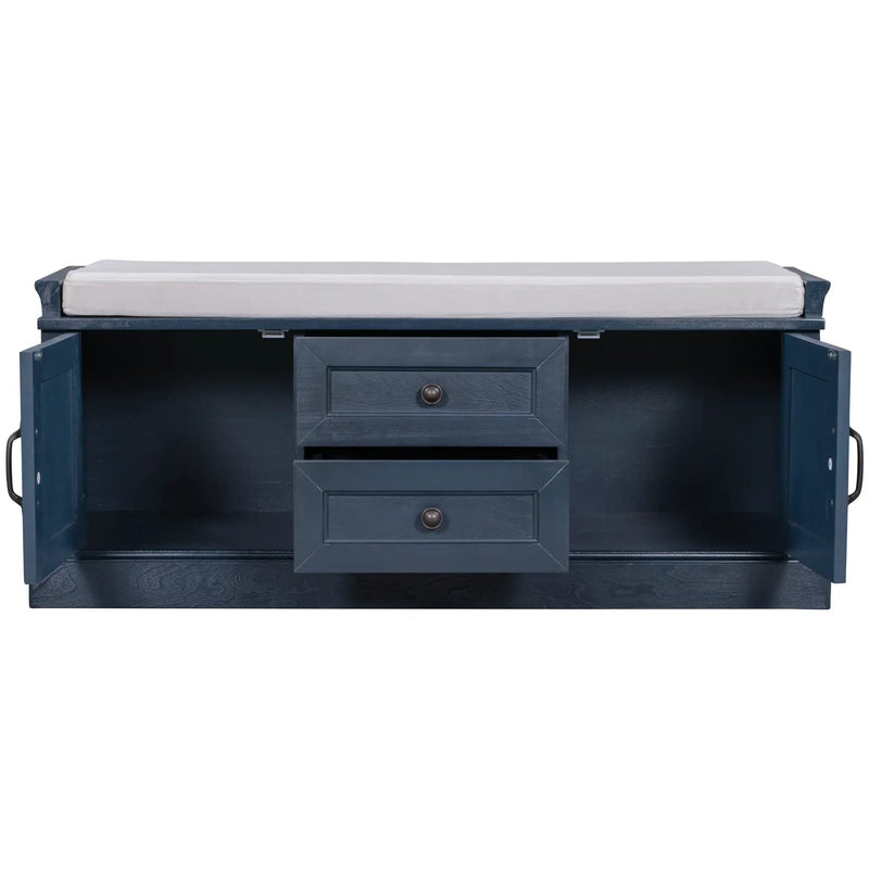 TREXM Storage Bench with 2 Drawers and 2 Cabinets in Antique Navy by HouseOfZazla
