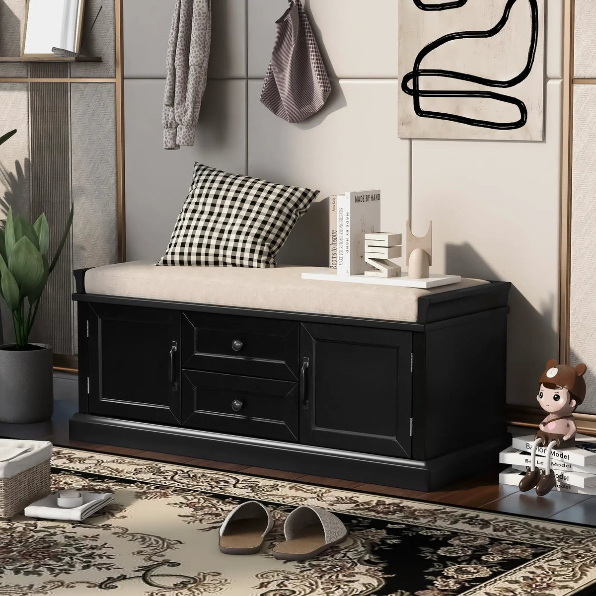 TREXM Storage Bench with 2 Drawers and 2 Cabinets by HouseOfZazla