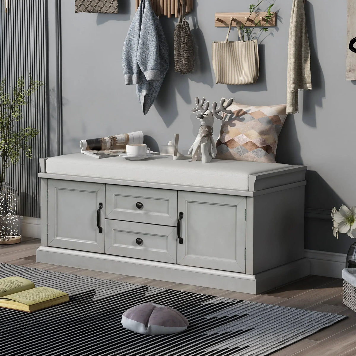 TREXM Storage Bench with 2 Drawers and 2 Cabinets by HouseOfZazla