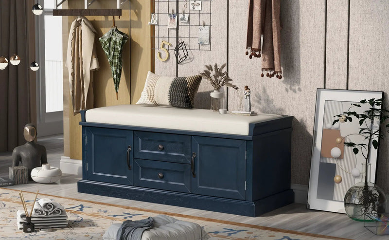 TREXM Storage Bench with 2 Drawers and 2 Cabinets in Antique Navy by HouseOfZazla