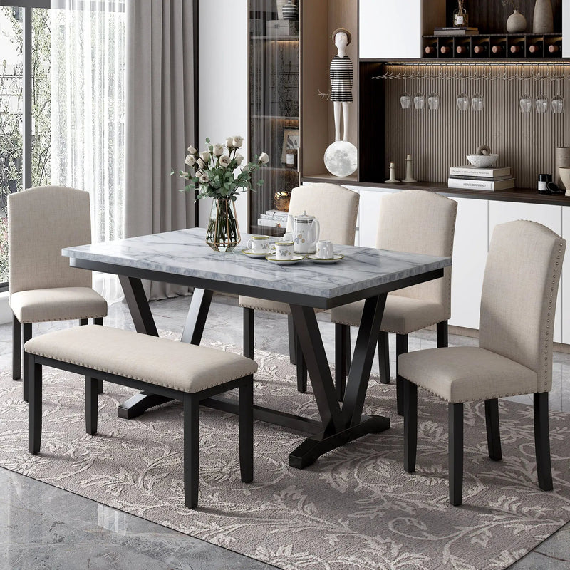 TREXM Modern Style 6-Piece Dining Table with 4 Chairs & 1 Bench by HouseOfZazla