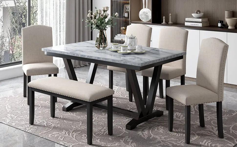 TREXM Modern Style 6-Piece Dining Table with 4 Chairs & 1 Bench by HouseOfZazla