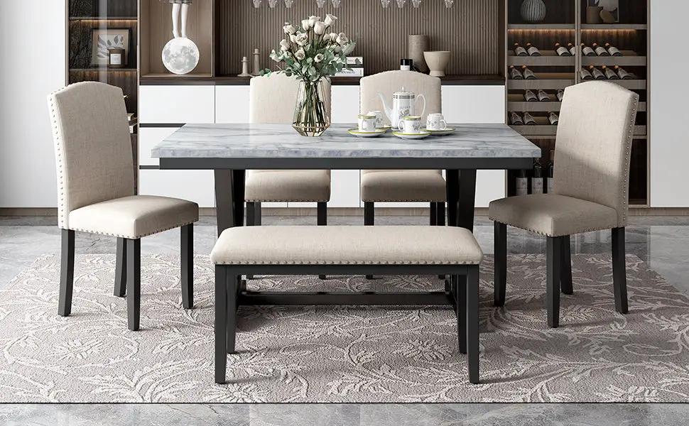 TREXM Modern Style 6-Piece Dining Table with 4 Chairs & 1 Bench by HouseOfZazla
