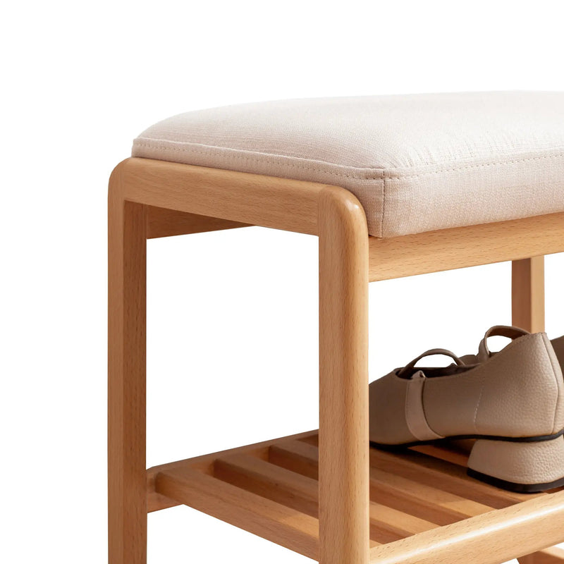 Natural Solid Wood Shoe Bench with High Rebound Sponge Cushion by HouseOfZazla