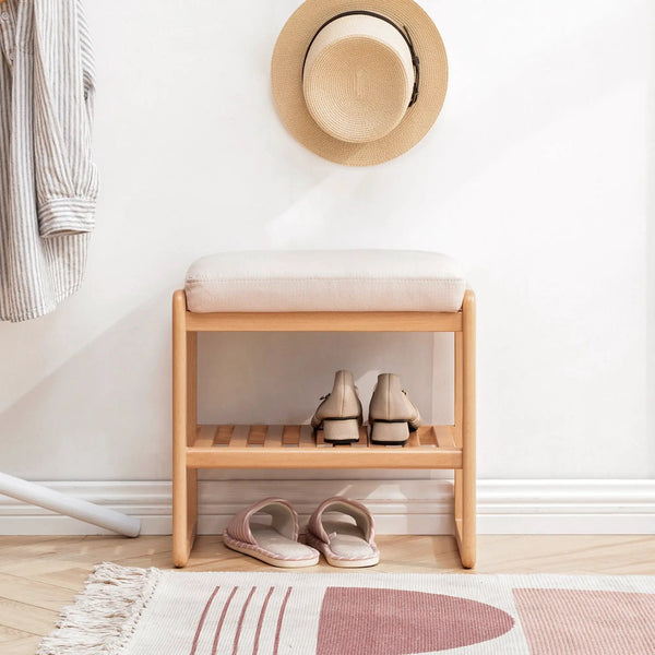 Natural Solid Wood Shoe Bench with High Rebound Sponge Cushion