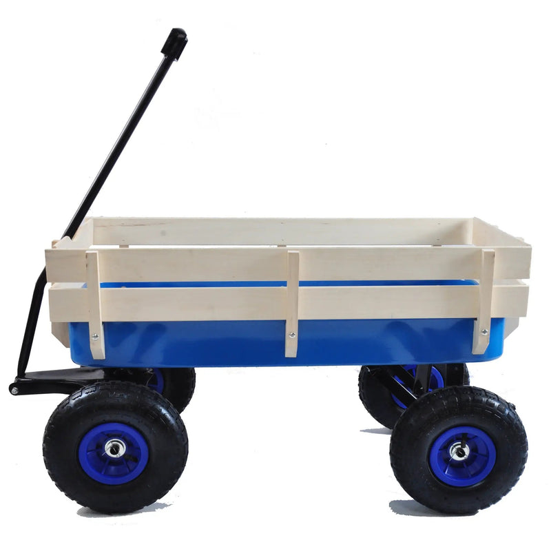 Outdoor Wagon All Terrain Pulling Wood Railing Air Tires Garden Cart by HouseOfZazla