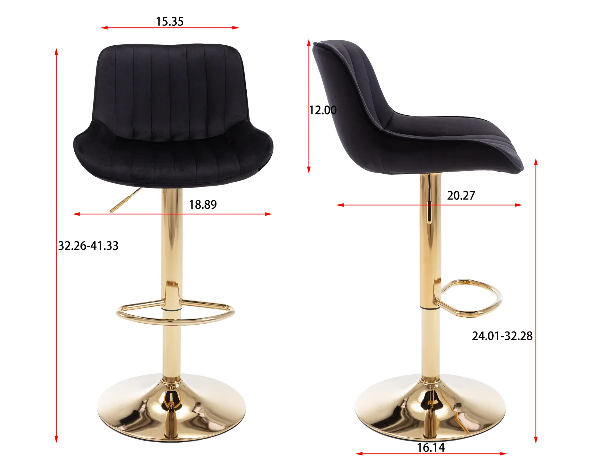 Chrome Footrest and Base Swivel Height Adjustable Mechanical Lifting Velvet Bar Stool, Set of 2 by HouseOfZazla