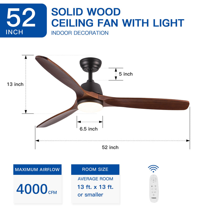 52" Yuhao Farmhouse Rustic LED Ceiling Fan with Remote Control by HouseOfZazla