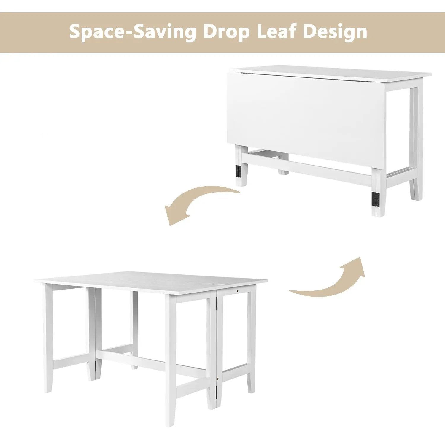 Topmax Farmhouse Wood Extendable Dining Table with Drop Leaf - White by HouseOfZazla