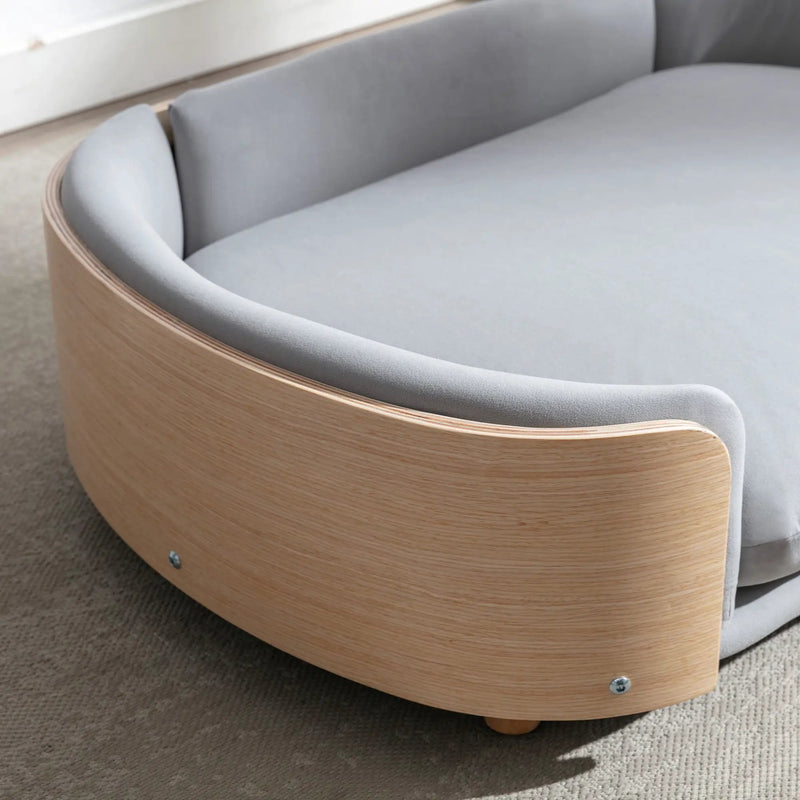 Scandinavian Style Elevated Dog Bed with Solid Wood Legs and Velvet Cushion by HouseOfZazla