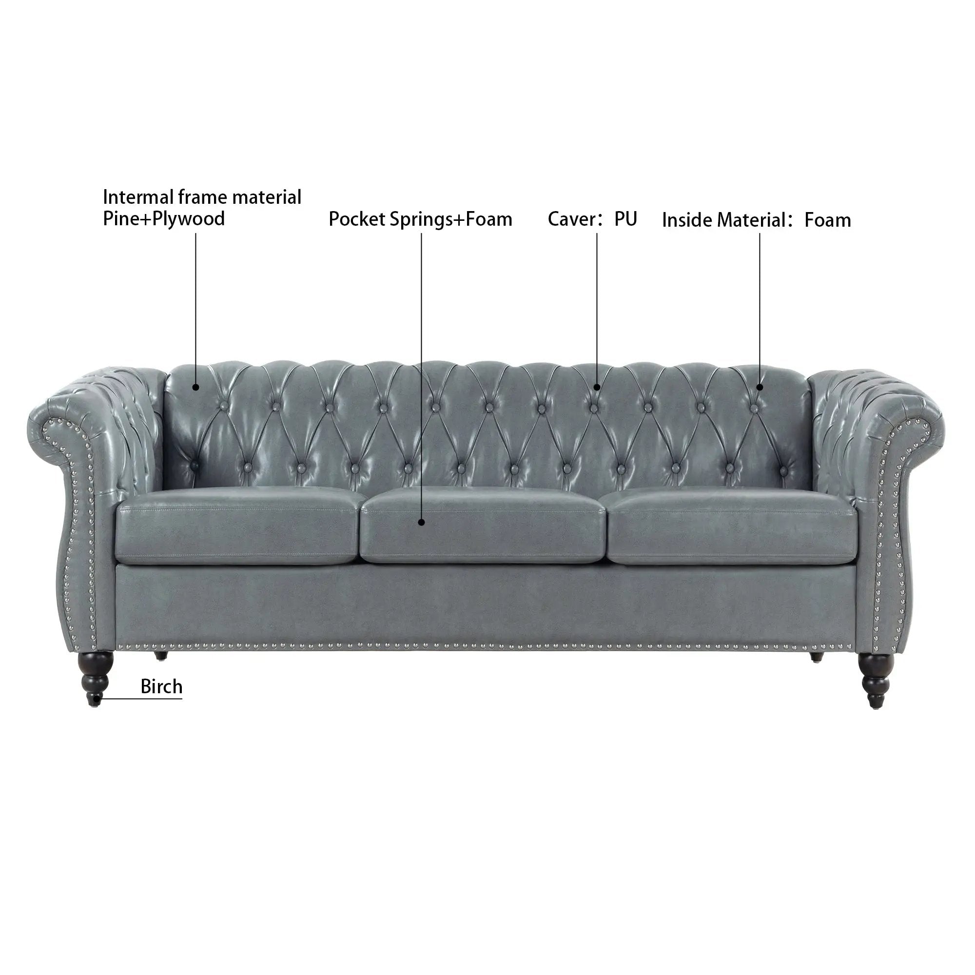 Rolled Arm Chesterfield 3 Seater Sofa by HouseOfZazla
