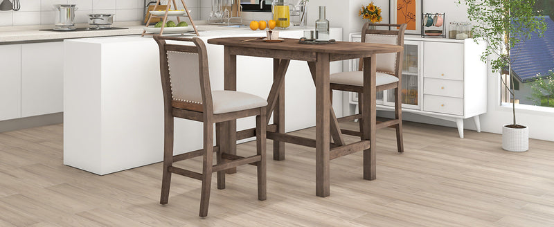 TOPMAX 3-Piece Wood Counter Height Drop Leaf Dining Table Set with 2 Upholstered Chairs by HouseOfZazla