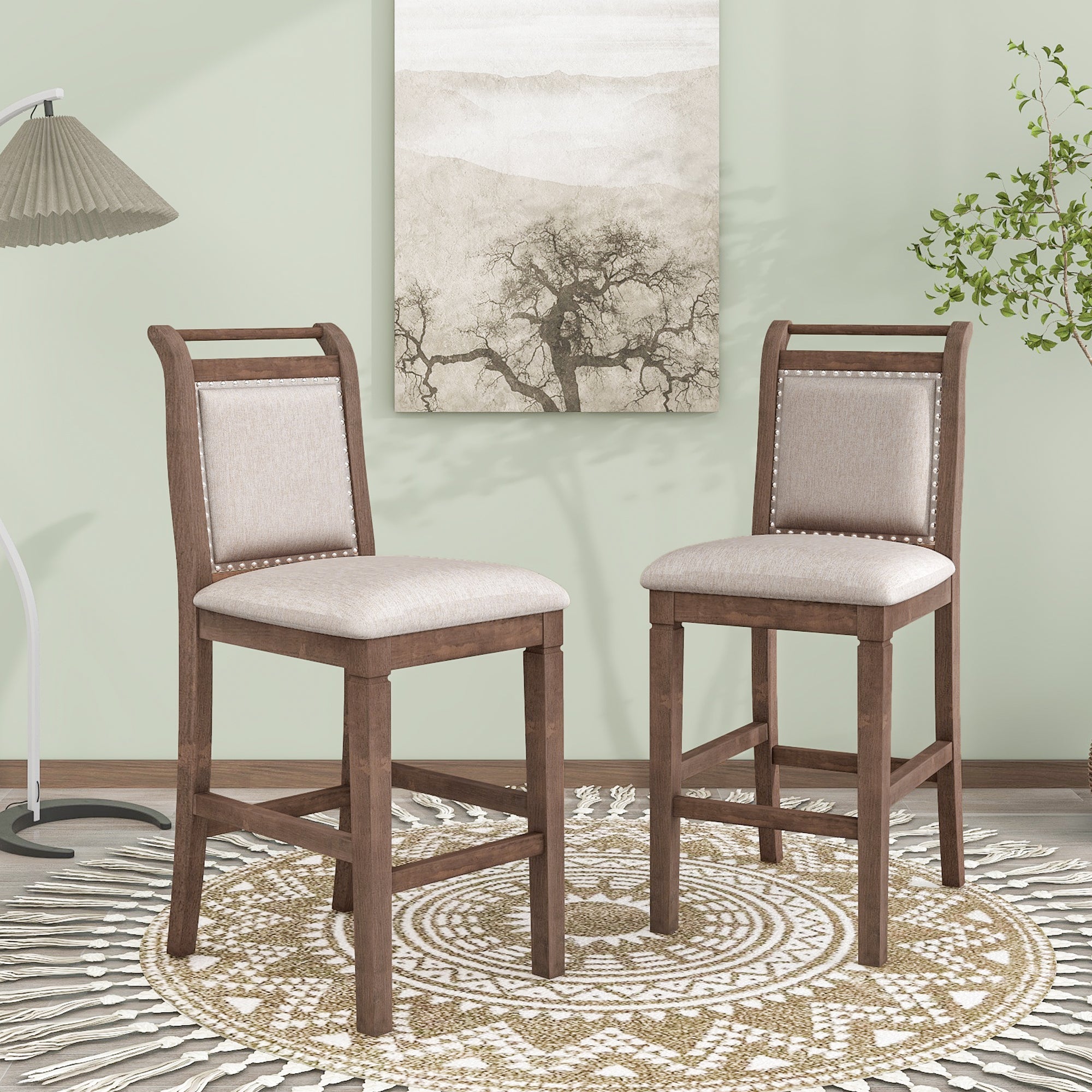 TOPMAX 3-Piece Wood Counter Height Drop Leaf Dining Table Set with 2 Upholstered Chairs by HouseOfZazla