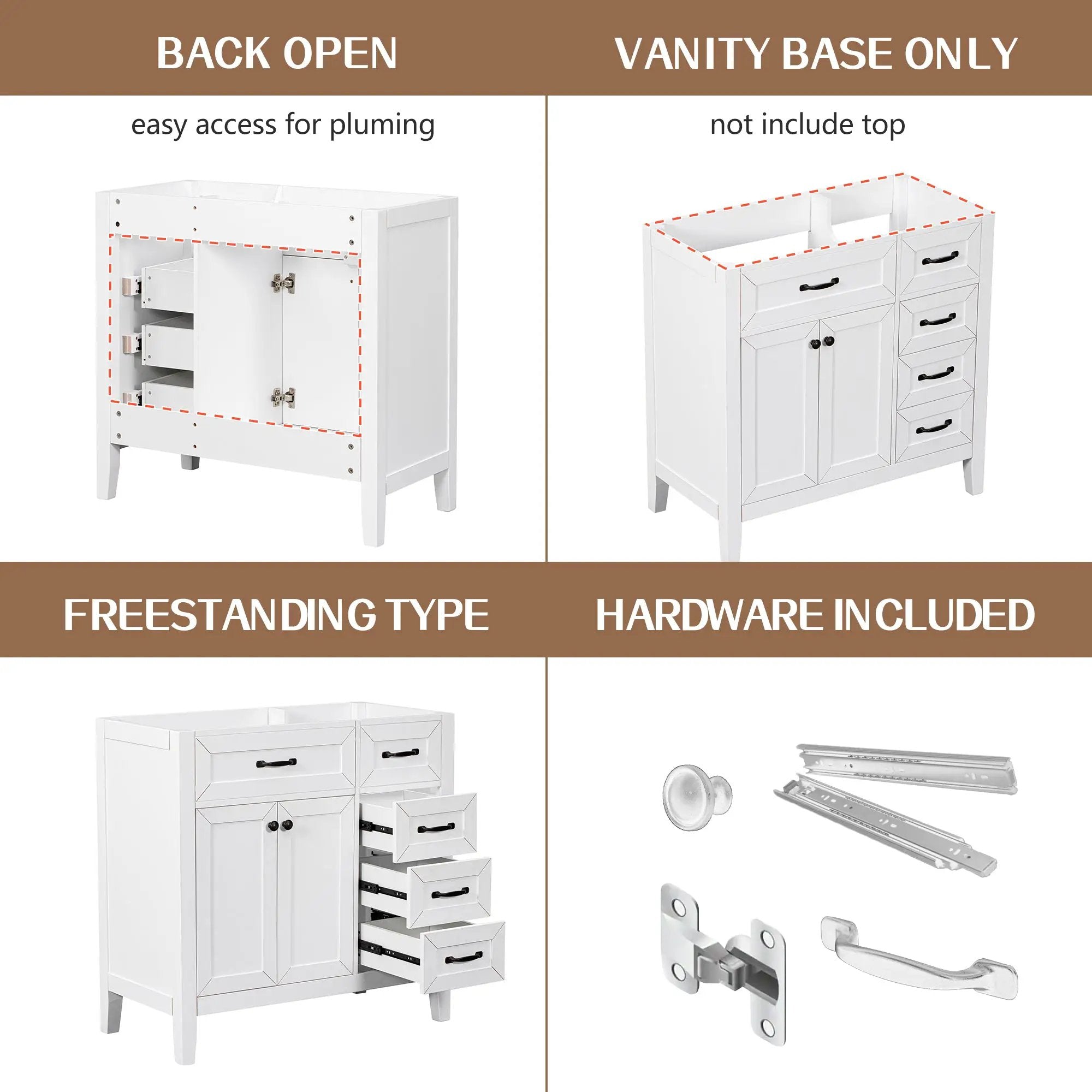 36" Bathroom Vanity Without Sink - Cabinet Base Only by HouseOfZazla