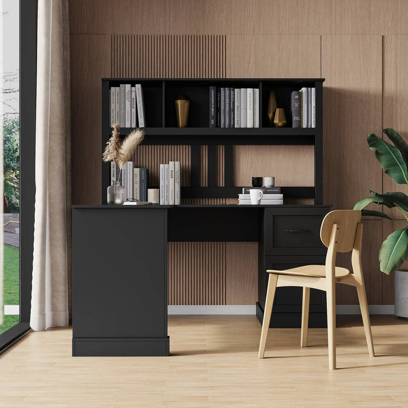 Home Office Computer Desk with Hutch, Antiqued Black by HouseOfZazla