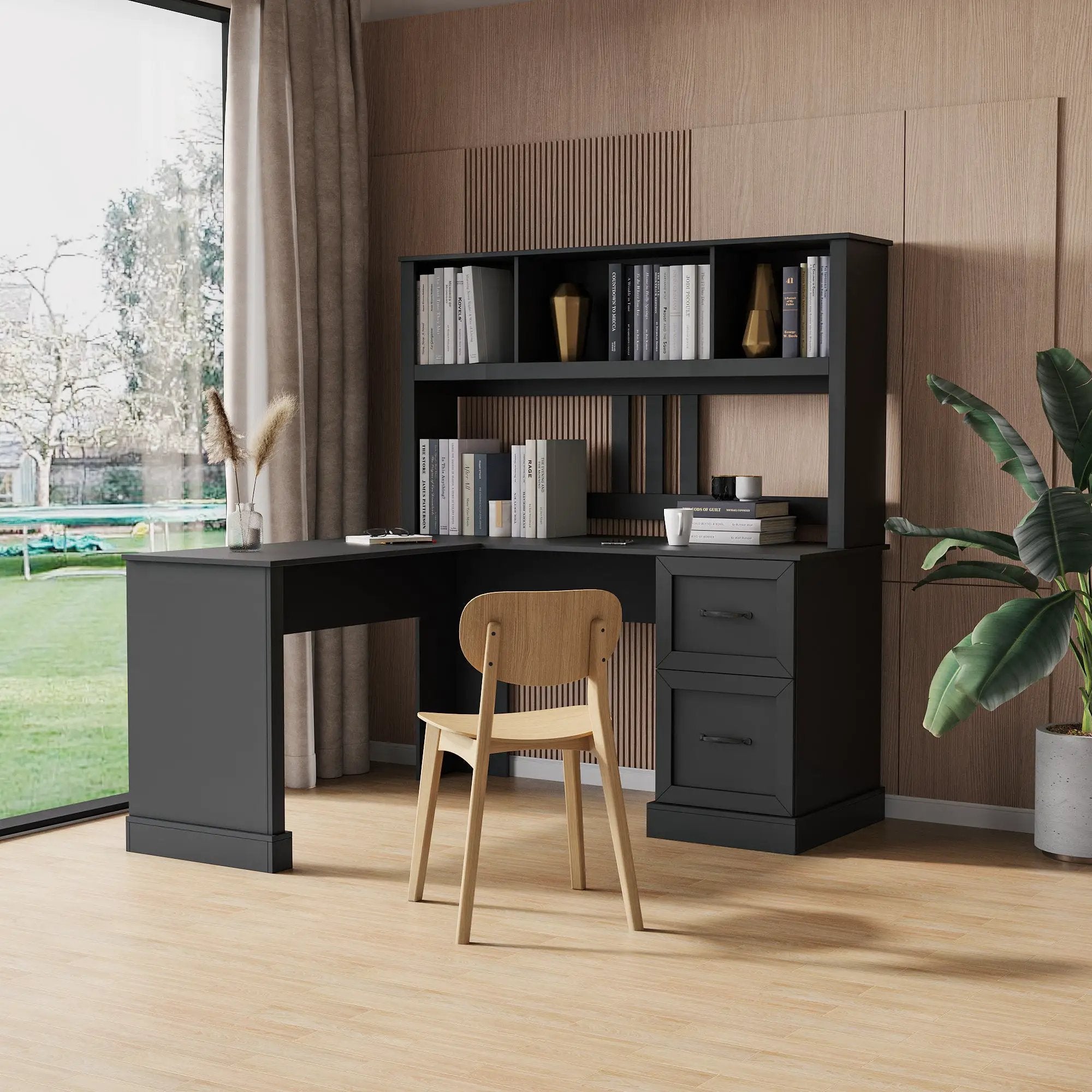Home Office Computer Desk with Hutch, Antiqued Black by HouseOfZazla