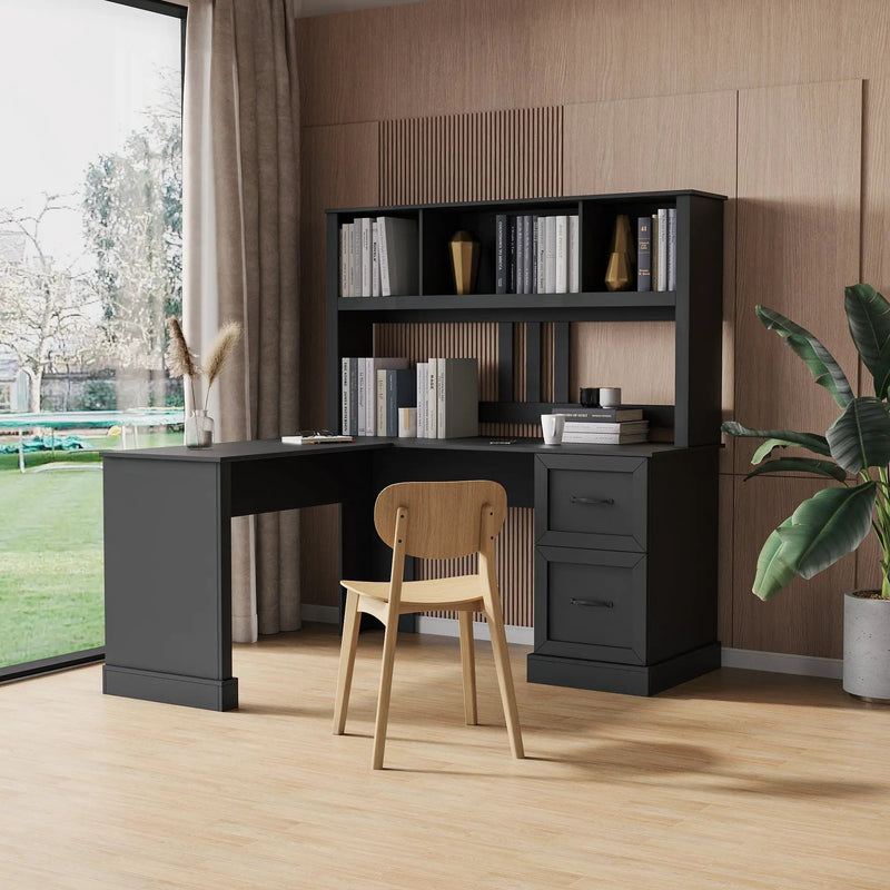Home Office Computer Desk with Hutch, Antiqued Black by HouseOfZazla