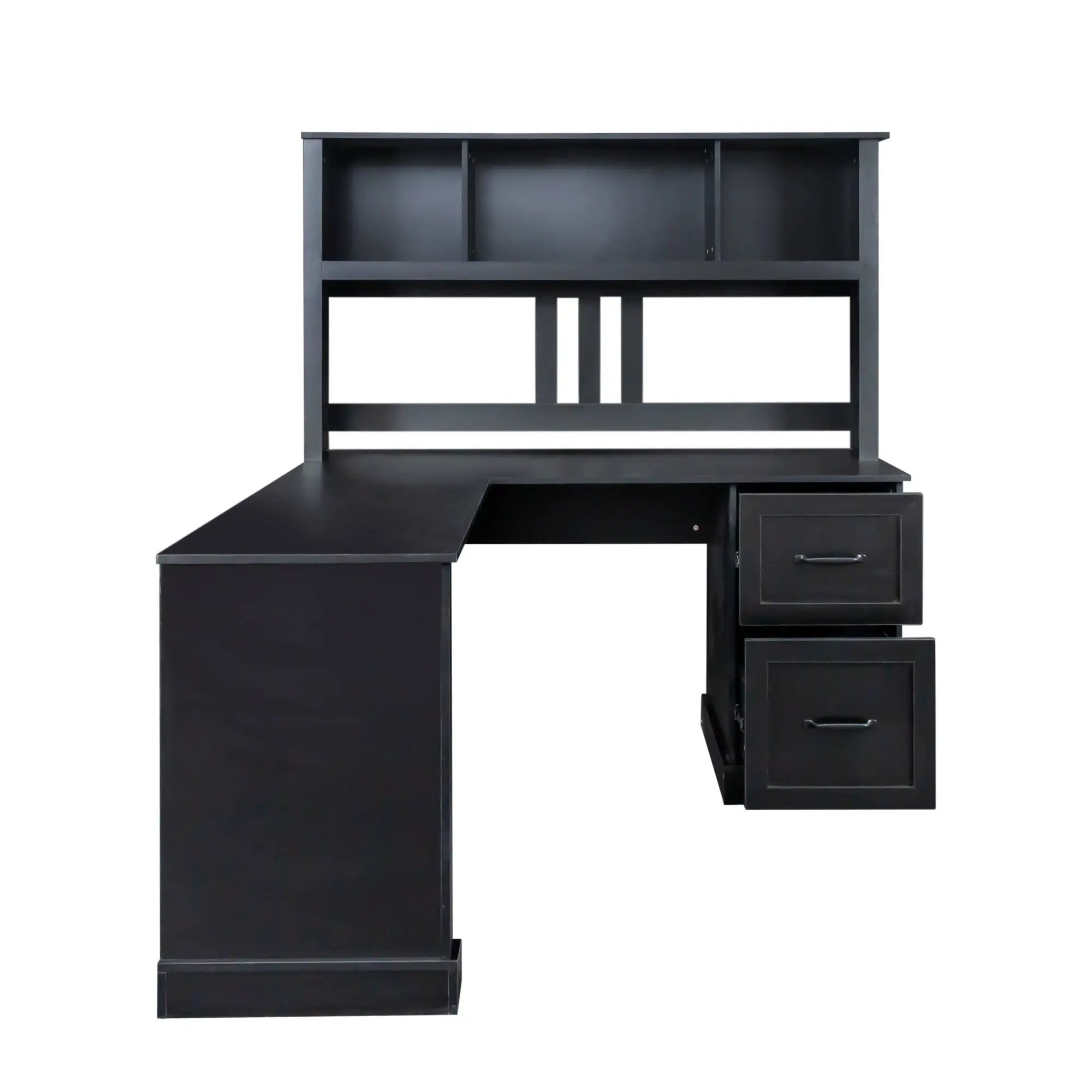 Home Office Computer Desk with Hutch, Antiqued Black by HouseOfZazla