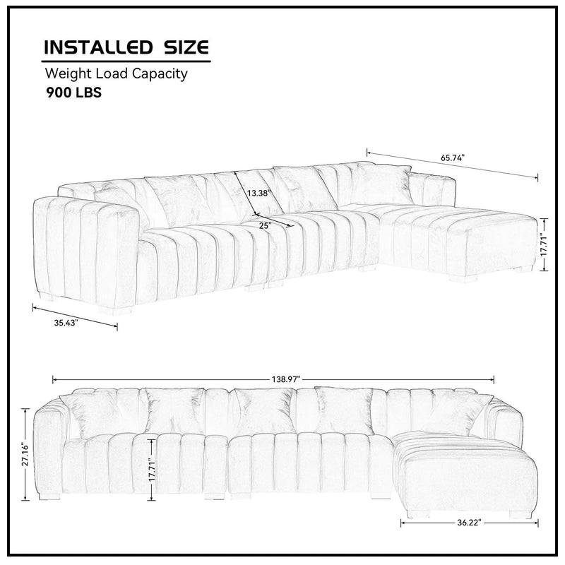 L-Shape Sectional Sofa with Deep Tufted Velvet Upholstered Right Chaise Modular Sofa by HouseOfZazla