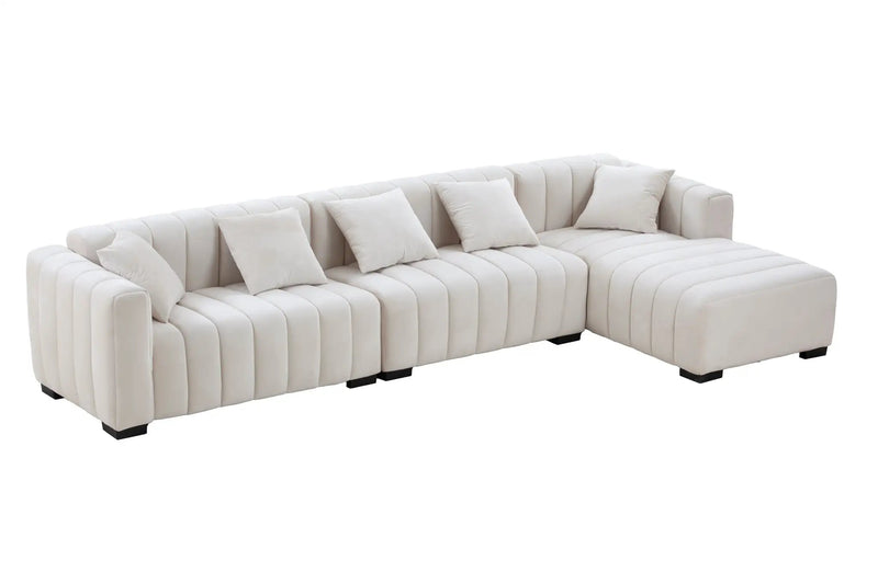 L-Shape Sectional Sofa with Deep Tufted Velvet Upholstered Right Chaise Modular Sofa by HouseOfZazla