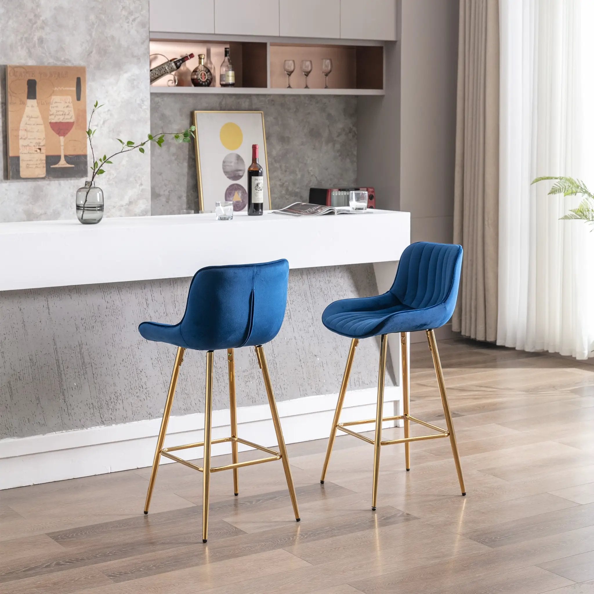 26 Inch Set of 2 Bar Stools with Steel Frame and Velvet Fabric by HouseOfZazla