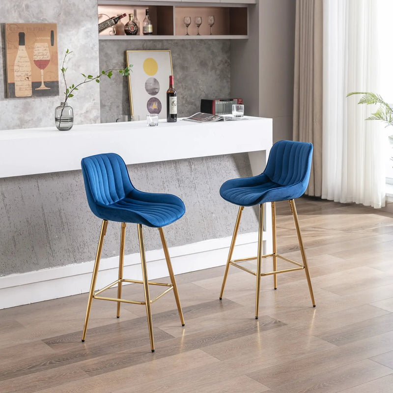 26 Inch Set of 2 Bar Stools with Steel Frame and Velvet Fabric by HouseOfZazla