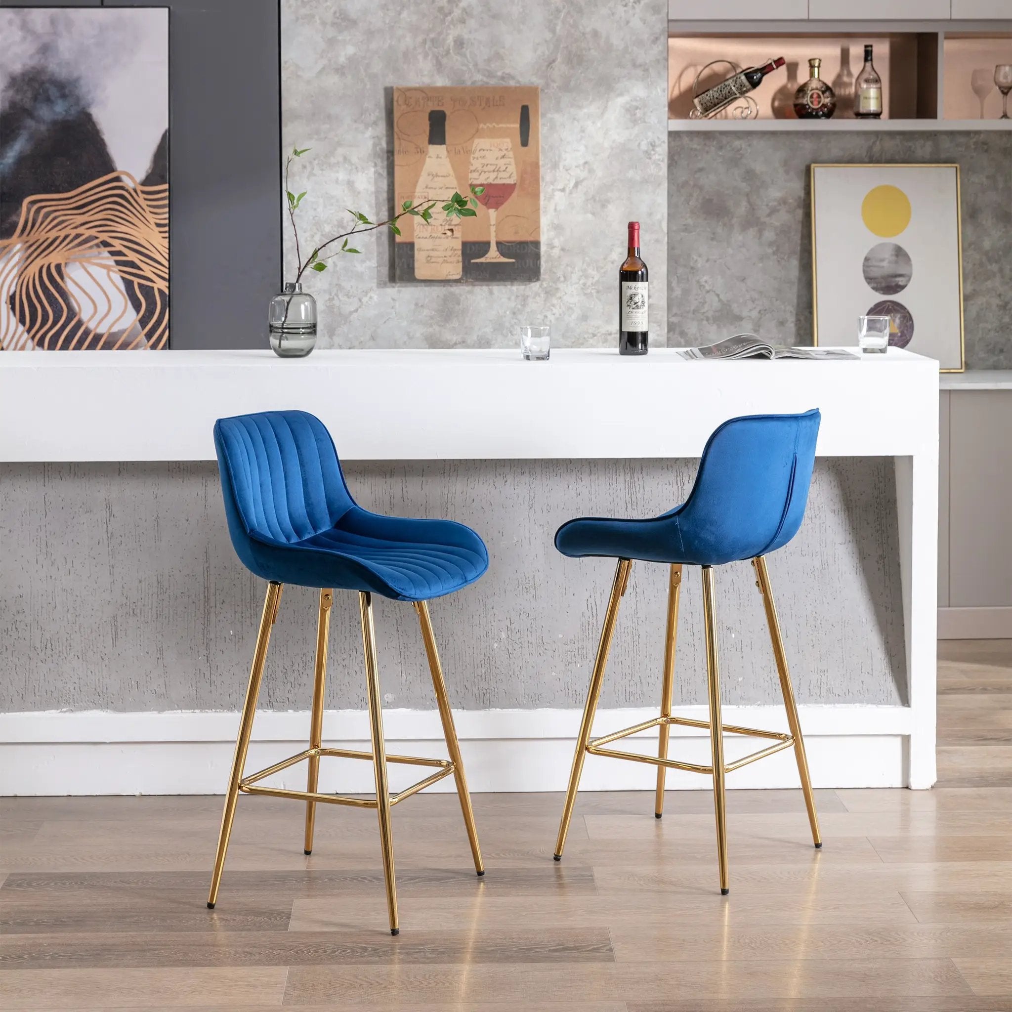 26 Inch Set of 2 Bar Stools with Steel Frame and Velvet Fabric by HouseOfZazla