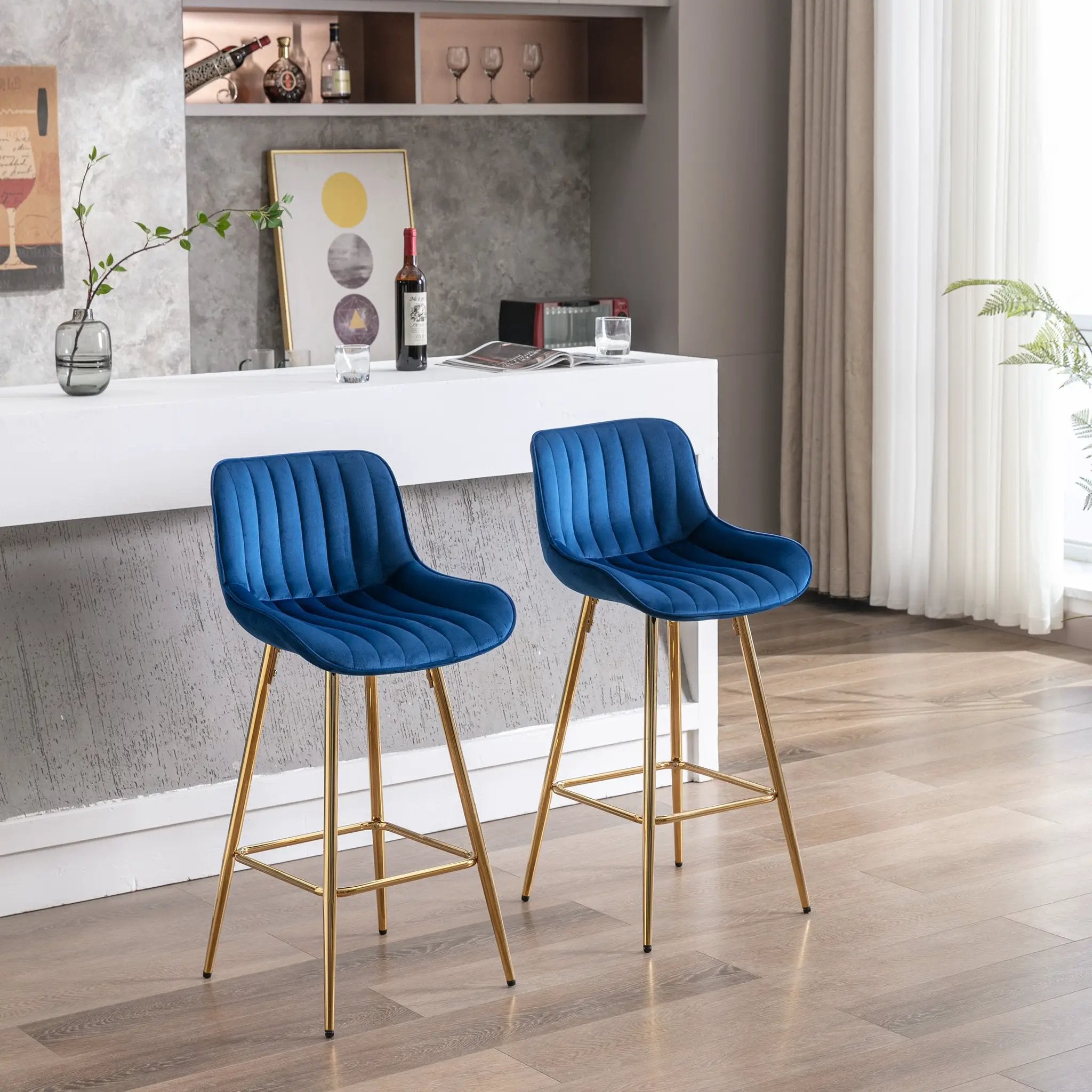 26 Inch Set of 2 Bar Stools with Steel Frame and Velvet Fabric by HouseOfZazla
