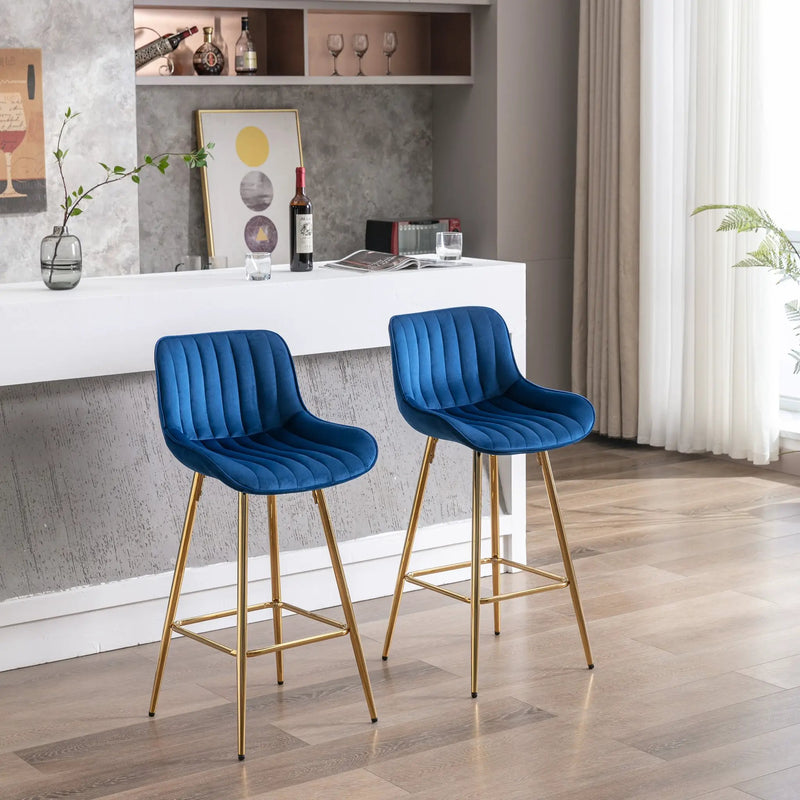 26 Inch Set of 2 Bar Stools with Steel Frame and Velvet Fabric by HouseOfZazla