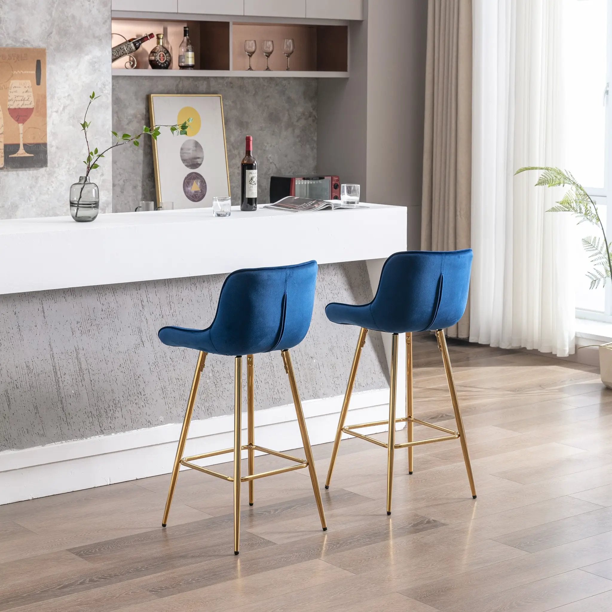 26 Inch Set of 2 Bar Stools with Steel Frame and Velvet Fabric by HouseOfZazla