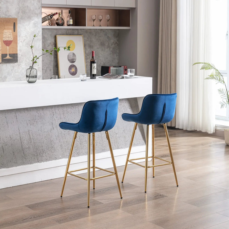 26 Inch Set of 2 Bar Stools with Steel Frame and Velvet Fabric by HouseOfZazla