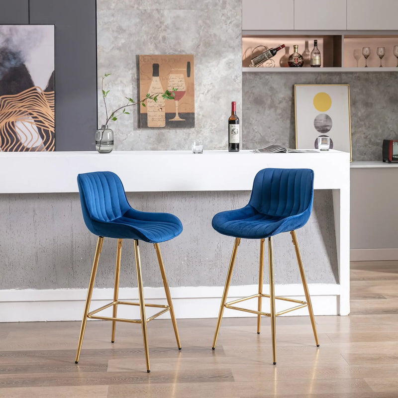 26 Inch Set of 2 Bar Stools with Steel Frame and Velvet Fabric by HouseOfZazla