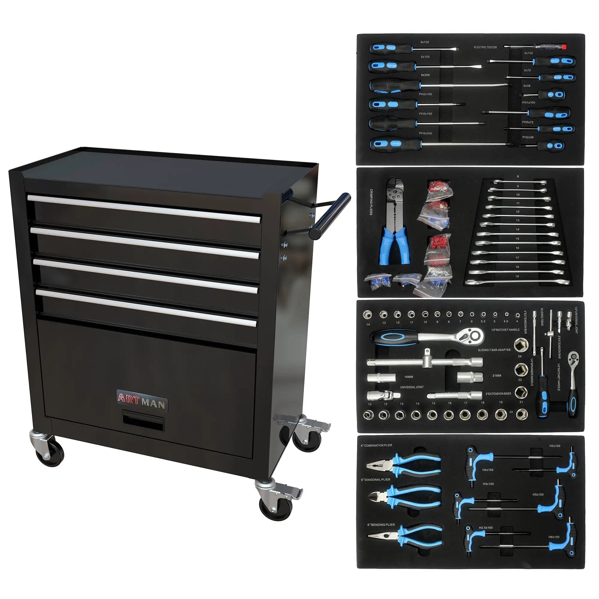 4-Drawer Rolling Tool Box with Tools for Garage and Workshop by HouseOfZazla
