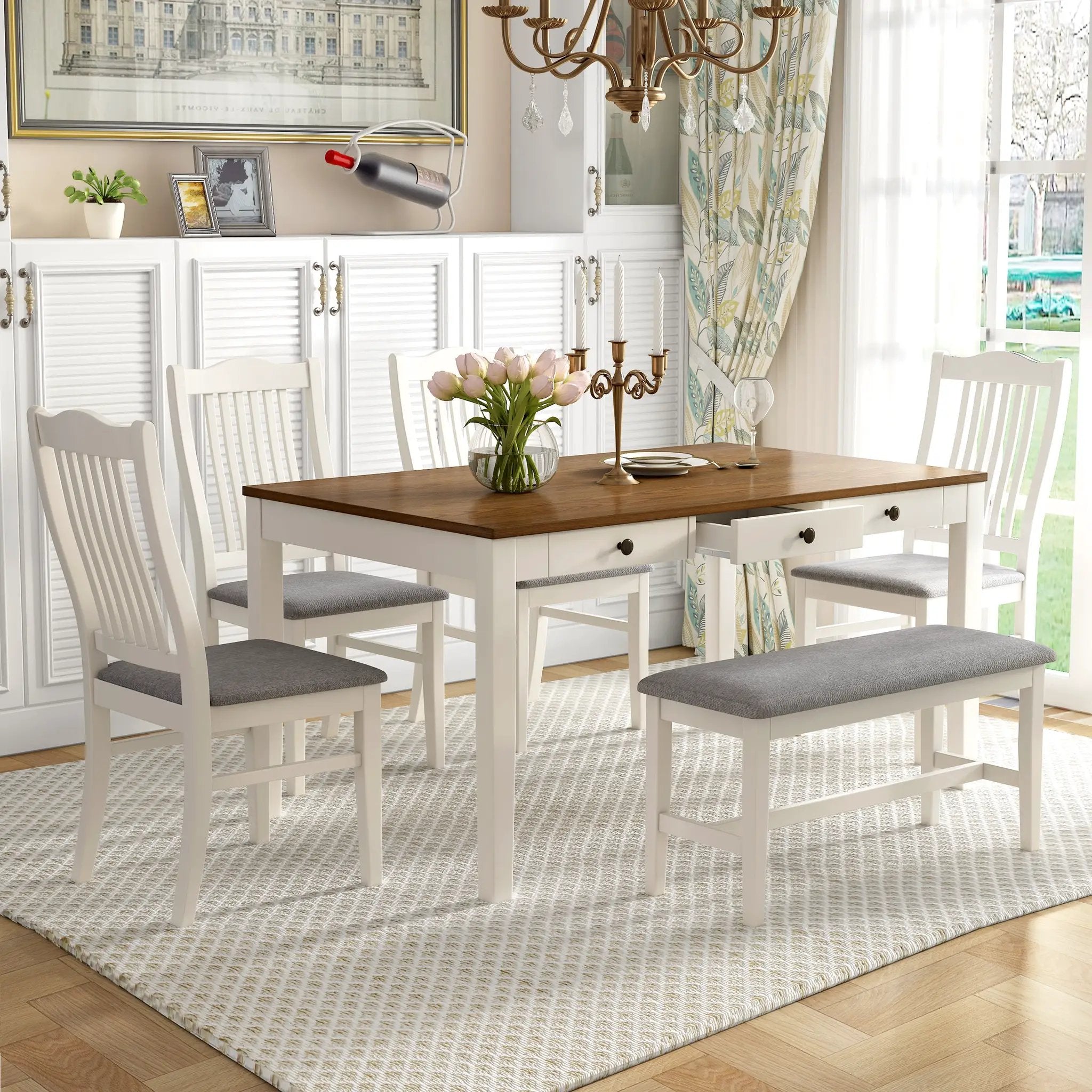 TOPMAX Mid-Century 6-Piece Wood Dining Table Set by HouseOfZazla