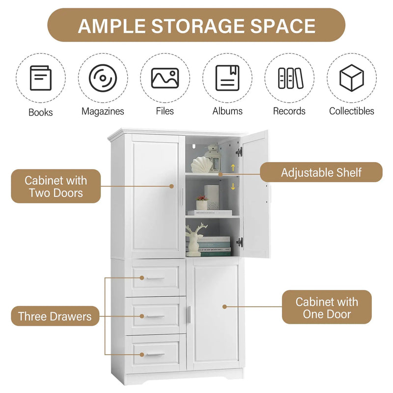 Tall and Wide Storage Cabinet with Doors for Bathroom or Office by HouseOfZazla
