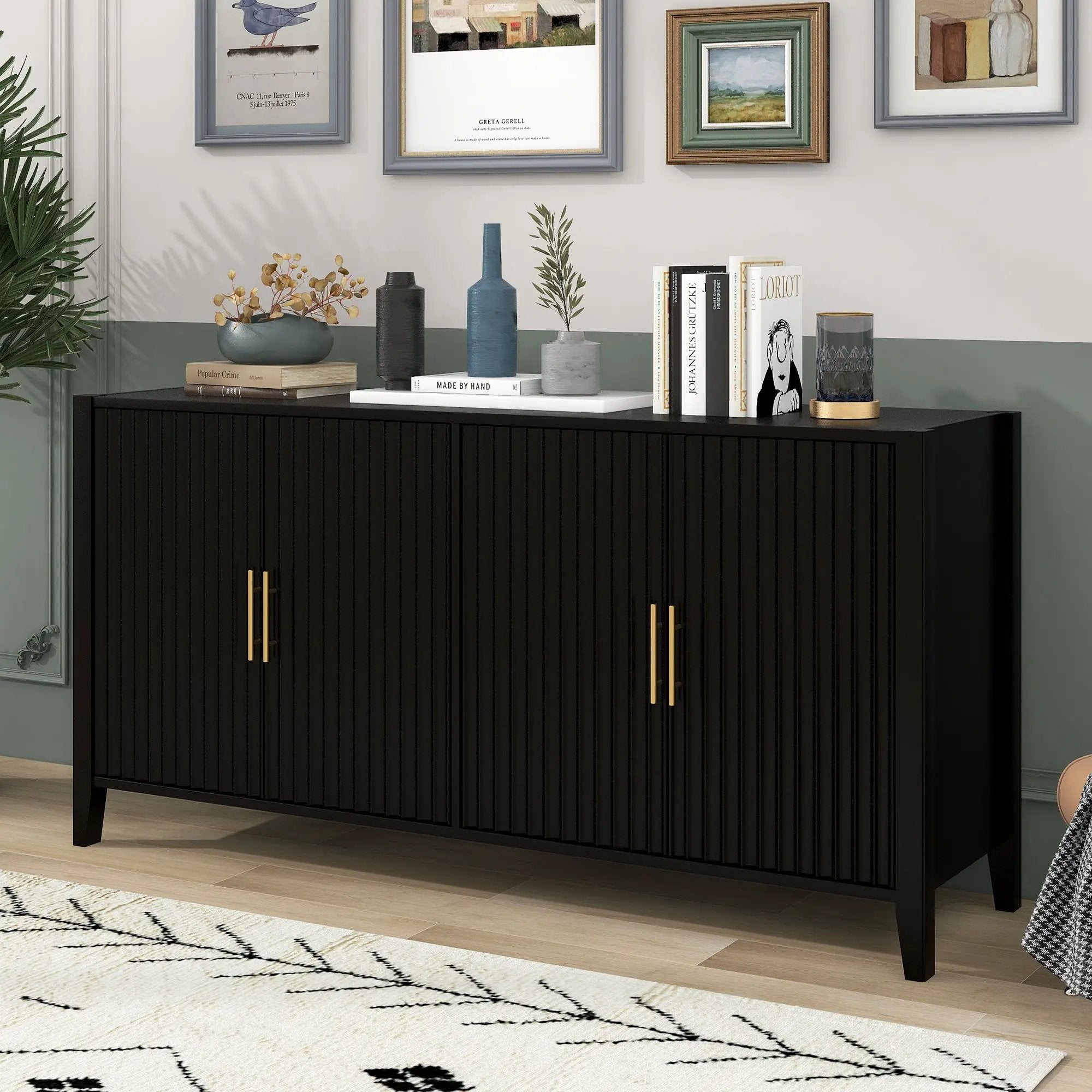 U_Style Modern 4-Vertical Wavy Slatted Doors Sideboard by HouseOfZazla