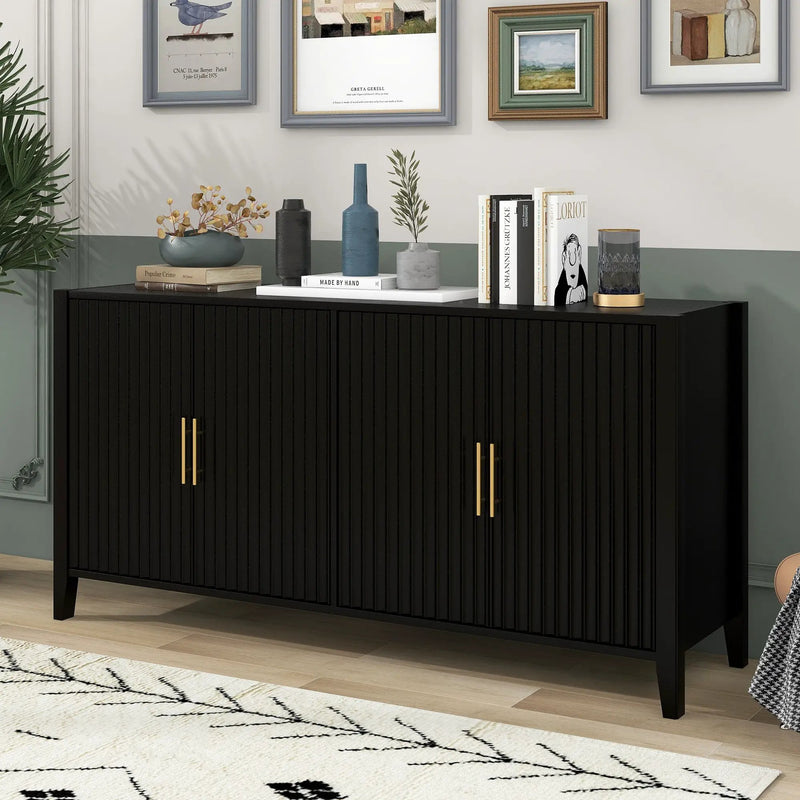 U_Style Modern 4-Vertical Wavy Slatted Doors Sideboard by HouseOfZazla