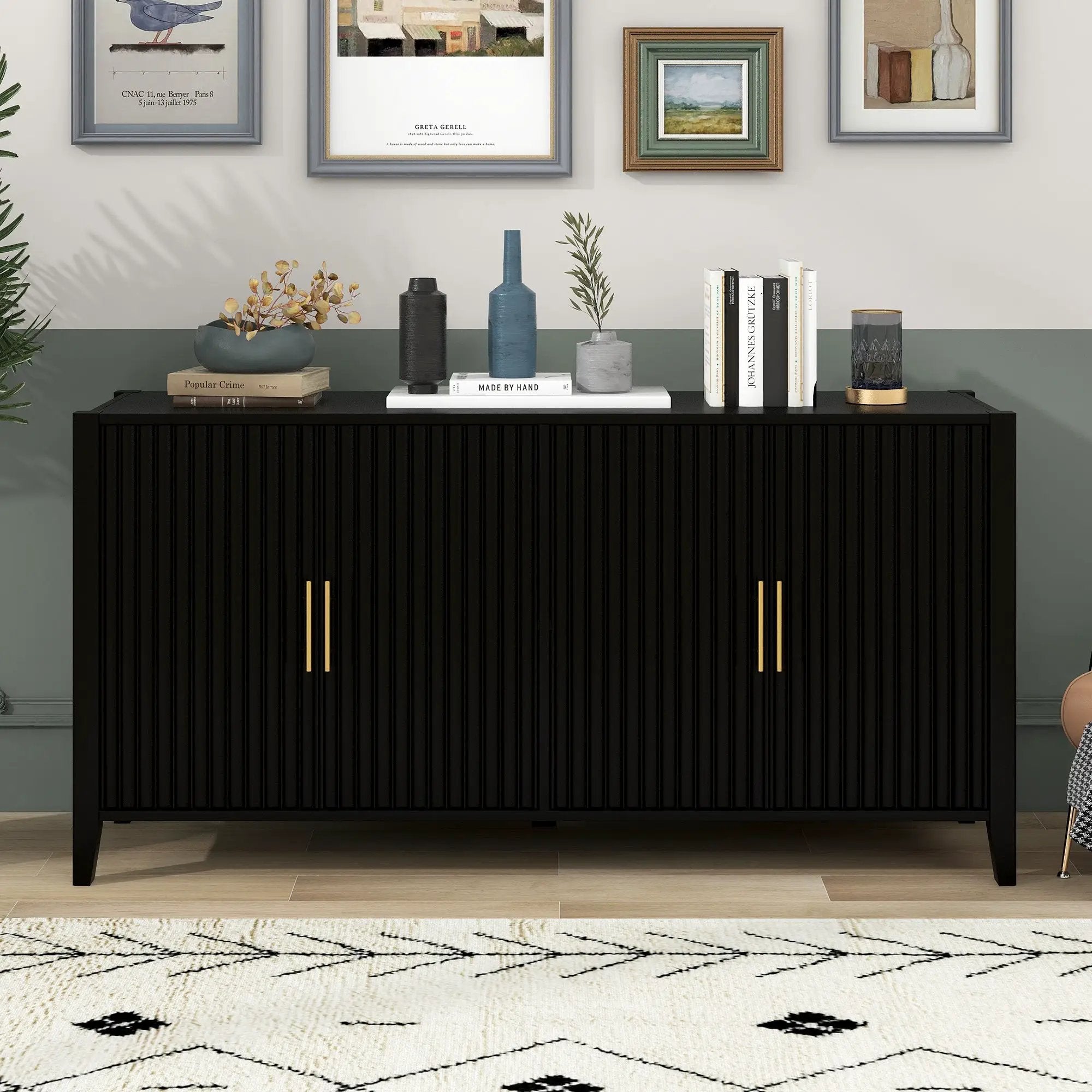 U_Style Modern 4-Vertical Wavy Slatted Doors Sideboard by HouseOfZazla