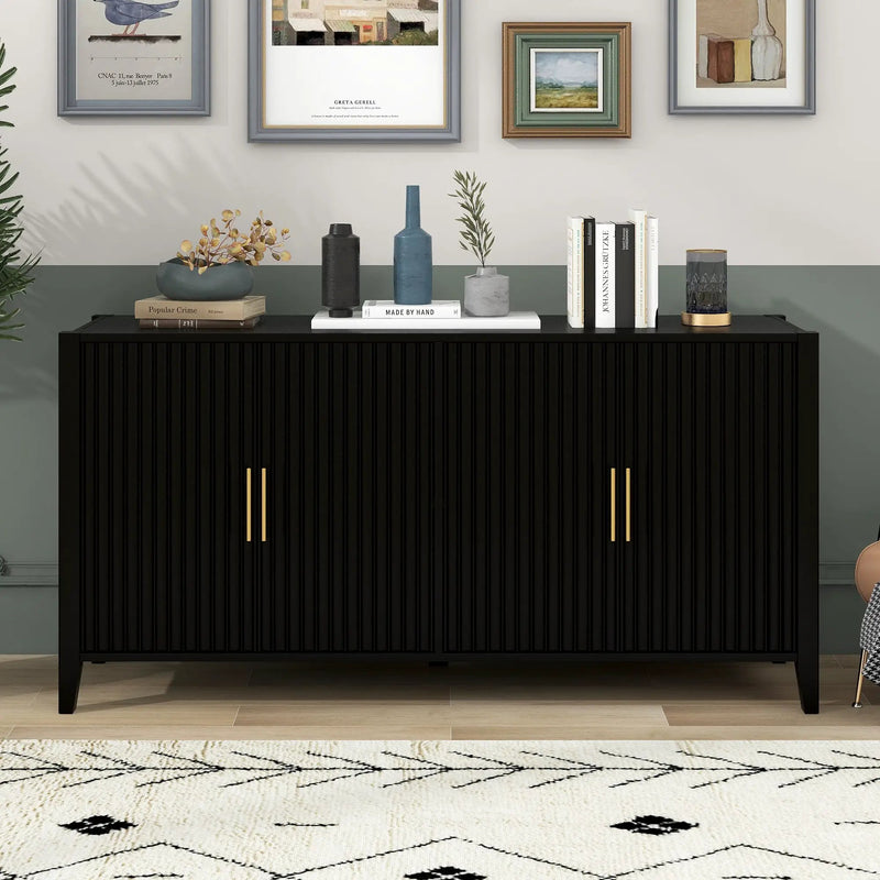 U_Style Modern 4-Vertical Wavy Slatted Doors Sideboard by HouseOfZazla