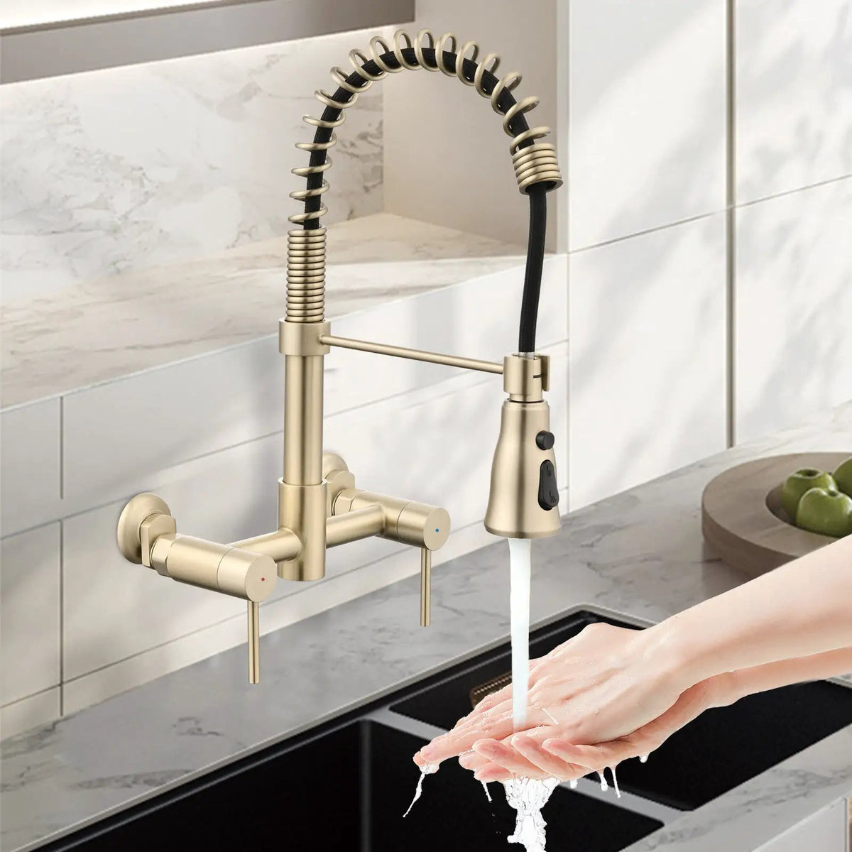 3 Functions Wall Mounted Bridge Kitchen Faucet, photo 2 of 8
