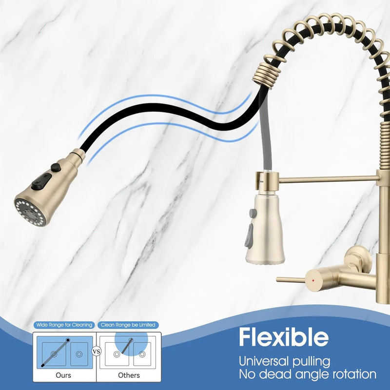 3 Functions Wall Mounted Bridge Kitchen Faucet, photo 5 of 8
